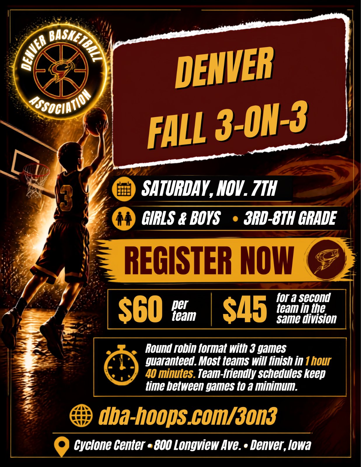 DBA Fall 3 on 3 flyer
