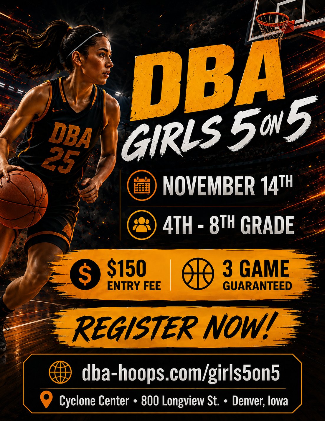 DBA Girls 5 on 5 flyer
