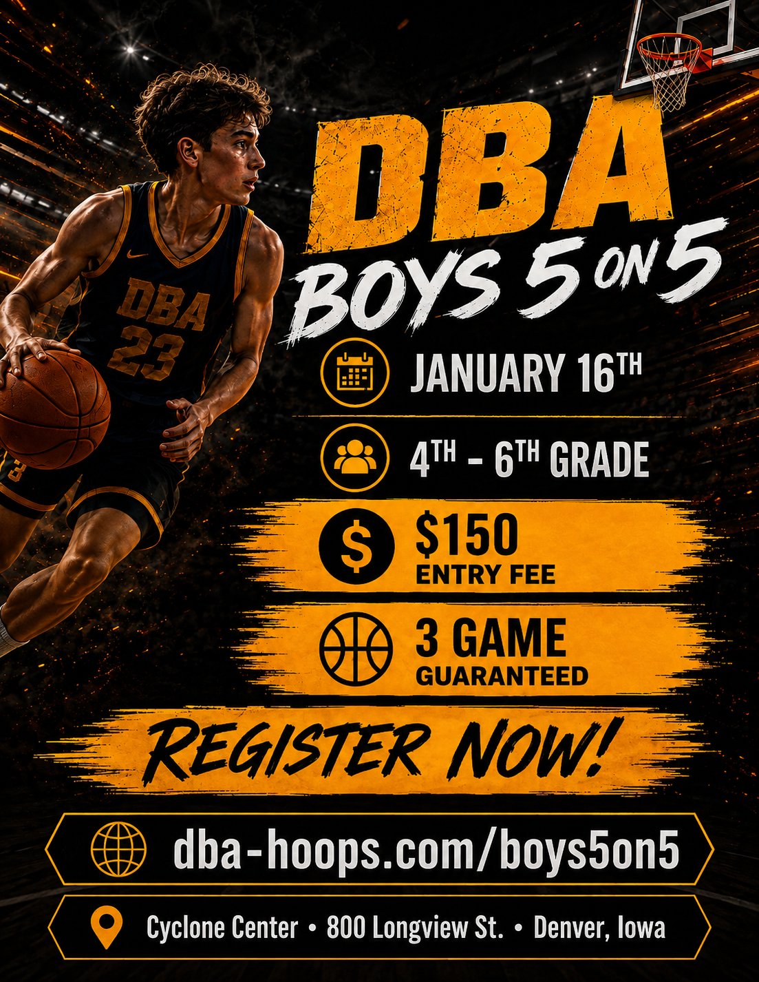 DBA Boys 5 on 5 flyer